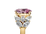 Leaf Cluster Engagement Ring Setting for Fancy Pink Oval Center with Marquise Accents and Prong Head in Yellow Gold
