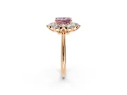 Small-Accent Cluster Halo Engagement Ring Setting for Fancy Pink Princess Cut Center with Plain Band and Prong Head in Rose Gold