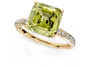 Solitaire Engagement Ring Setting for Fancy Yellow Asscher Cut Center with Fine Pave Band and Prong Head in Yellow Gold