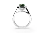 Halo Engagement Ring Setting for Fancy Green Emerald Cut Center with Outer Bezel Rim, Pave Band and Prong Head in Platinum
