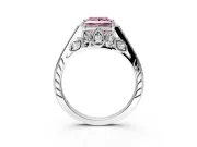Cathedral Engagement Ring Setting for Fancy Pink Princess Cut Center with Antique-Style Pave Band and Prong Head in Platinum