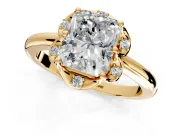 Floral Frame Engagement Ring Setting for Radiant Cut Center with Accent Clusters and Prong Head in Yellow Gold