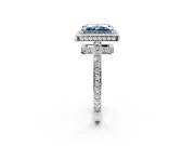 Halo Engagement Ring Setting for Fancy Blue Radiant Cut Center with Metal-Rimmed Halo, Pave Band and Prong Head in Platinum