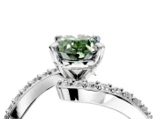 Solitaire Engagement Ring Setting for Fancy Green Oval Center with Pave Bypass Swirl Band and Prong Head in Platinum