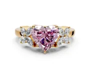 Floral Engagement Ring Setting for Fancy Pink Heart-Shaped Center with Marquise Cluster Shoulders and Prong Head in Yellow Gold