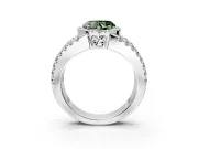 Halo Engagement Ring Setting for Fancy Green Heart-Shaped Center with Wide-Open Pave Split Shank and Prong Head in Sterling Silver