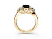 3 Stone Engagement Ring Setting for Fancy Black Round Cut Center with Raised Basket Heads and Prong Head in Yellow Gold