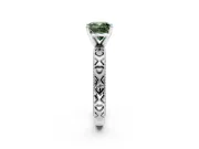Solitaire Engagement Ring Setting for Fancy Green Cushion Cut Center with XO Engraved Band and Prong Head in Platinum