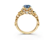 Solitaire Engagement Ring Setting for Fancy Blue Round Cut Center with Filigree Band and Prong Head in Yellow Gold