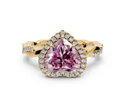 Halo Engagement Ring Setting for Fancy Pink Heart-Shaped Center with Pave and Plain Twist Band and Prong Head in Yellow Gold