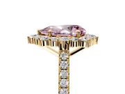 Halo Engagement Ring Setting for Fancy Pink Pear-Shaped Center with Single-Row Pave, Open Basket and Prong Head in Yellow Gold