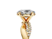 Solitaire Engagement Ring Setting for Oval Center with Pave and Plain Crossover and Basket Head in Yellow Gold
