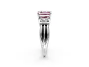 Solitaire Engagement Ring Setting for Fancy Pink Asscher Cut Center with Grooved Bar Accent Band and Prong Head in White Gold