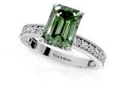 Milgrain Pave Engagement Ring Setting for Fancy Green Emerald Cut Center with Accent Band and Prong Head in Platinum