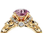 Solitaire Engagement Ring Setting for Fancy Pink Round Cut Center with Filigree Band and Prong Head in Yellow Gold