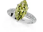 Solitaire Engagement Ring Setting for Fancy Yellow Marquise Center with Domed Multi-Row Pave Band and Prong Head in Platinum