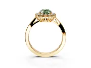 Starburst Halo Engagement Ring Setting for Fancy Green Oval Center with Flat Cathedral Band and Prong Head in Yellow Gold