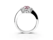 Halo Engagement Ring Setting for Fancy Pink Oval Center with Milgrain Channel Band and Prong Head in White Gold