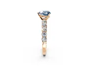Shared-Prong Engagement Ring Setting for Fancy Blue Heart-Shaped Center with Graduated Accents and Prong Head in Rose Gold