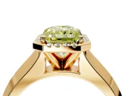 Halo Engagement Ring Setting for Fancy Yellow Radiant Cut Center with Knife Ridge Cathedral Band and Prong Head in Yellow Gold