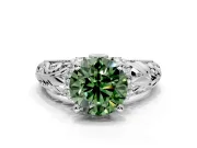 Solitaire Engagement Ring Setting for Fancy Green Round Cut Center with Filigree Accent Basket and Prong Head in Sterling Silver
