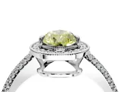 Milgrain Halo Engagement Ring Setting for Fancy Yellow Pear-Shaped Center with Three-Sided Pave Band and Prong Head in Platinum