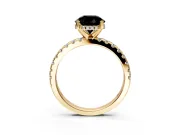 Solitaire Engagement Ring Setting for Fancy Black Round Cut Center with Band of Accents and Prong Head in Yellow Gold