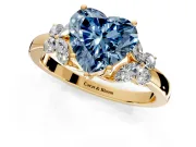 Solitaire Engagement Ring Setting for Fancy Blue Heart-Shaped Center with Marquise Flower Shoulders and Prong Head in Yellow Gold