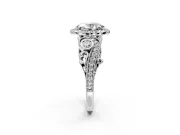 Milgrain Halo Engagement Ring Setting for Oval Center with Shoulder Bezels and Prong Head in Platinum