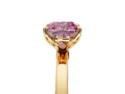 Solitaire Engagement Ring Setting for Fancy Pink Cushion Cut Center with Thin Rounded Plain Band and Prong Head in Yellow Gold