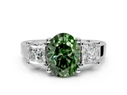 3 Stone Engagement Ring Setting for Fancy Green Oval Center with Matching Side Accents and Prong Head in Platinum