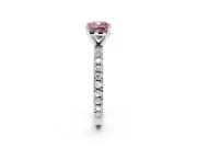 Solitaire Engagement Ring Setting for Fancy Pink Cushion Cut Center with Fine Pave Band and Claw Prong Head in Platinum