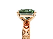 Solitaire Engagement Ring Setting for Fancy Green Radiant Cut Center with XO Engraved Band and Prong Head in Rose Gold