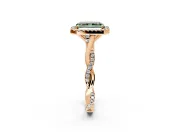 Halo Engagement Ring Setting for Fancy Green Radiant Cut Center with Twist Band and Prong Head in Rose Gold