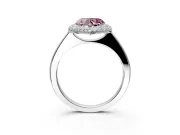 Halo Engagement Ring Setting for Fancy Pink Heart-Shaped Center with Plain Tapered Band and Prong Head in White Gold