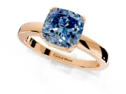 Solitaire Engagement Ring Setting for Fancy Blue Cushion Cut Center with Plain Band and Flat Tab Prong Head in Rose Gold