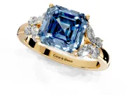 Solitaire Engagement Ring Setting for Fancy Blue Asscher Cut Center with Marquise Flower Shoulders and Prong Head in Yellow Gold