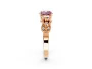 Leaf Engagement Ring Setting for Fancy Pink Cushion Cut Center with Milgrain Accent Band and Prong Head in Rose Gold