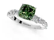 Shared-Prong Engagement Ring Setting for Fancy Green Cushion Cut Center with Graduated Accents and Prong Head in Sterling Silver