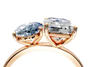 Fancy Blue Oval and Emerald Cut Lab-Grown Diamond Toi et Moi Engagement Ring with Prong-Set Stones in Rose Gold