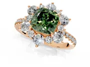 Floral Halo Engagement Ring Setting for Fancy Green Cushion Cut Center with Pave Accents and Prong Head in Rose Gold