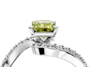 Solitaire Engagement Ring Setting for Fancy Yellow Emerald Cut Center with Pave Bypass Swirl Band and Prong Head in Platinum