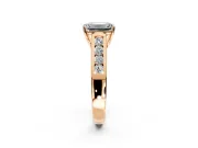 Solitaire Engagement Ring Setting for Emerald Cut Center with Round Cut Channel Band and Prong Head in Rose Gold