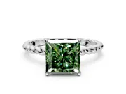Solitaire Engagement Ring Setting for Fancy Green Princess Cut Center with Plain Twisted Rope Band and Prong Head in Platinum