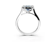 Single Halo Engagement Ring Setting for Fancy Blue Emerald Cut Center with Corner Claws, Plain Band and Prong Head in Platinum