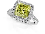 Halo Engagement Ring Setting for Fancy Yellow Princess Cut Center with Raised Halo, Pave Band and Prong Head in White Gold