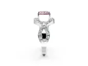 Halo Engagement Ring Setting for Fancy Pink Princess Cut Center with Pave Infinity Twist Band and Prong Head in White Gold