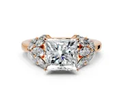 Leaf Cluster Engagement Ring Setting for Princess Cut Center with Marquise Accents and Prong Head in Rose Gold