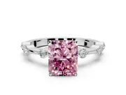 Solitaire Engagement Ring Setting for Fancy Pink Radiant Cut Center with Bezel Station Band and Prong Head in White Gold