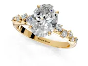 Cluster Engagement Ring Setting for Oval Center with Round Cut Accent Band and Prong Head in Yellow Gold